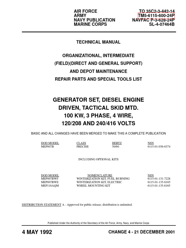 MEP007B Technical Parts Manual TM 5 6115 600 24P | PDF | Axle | Engines