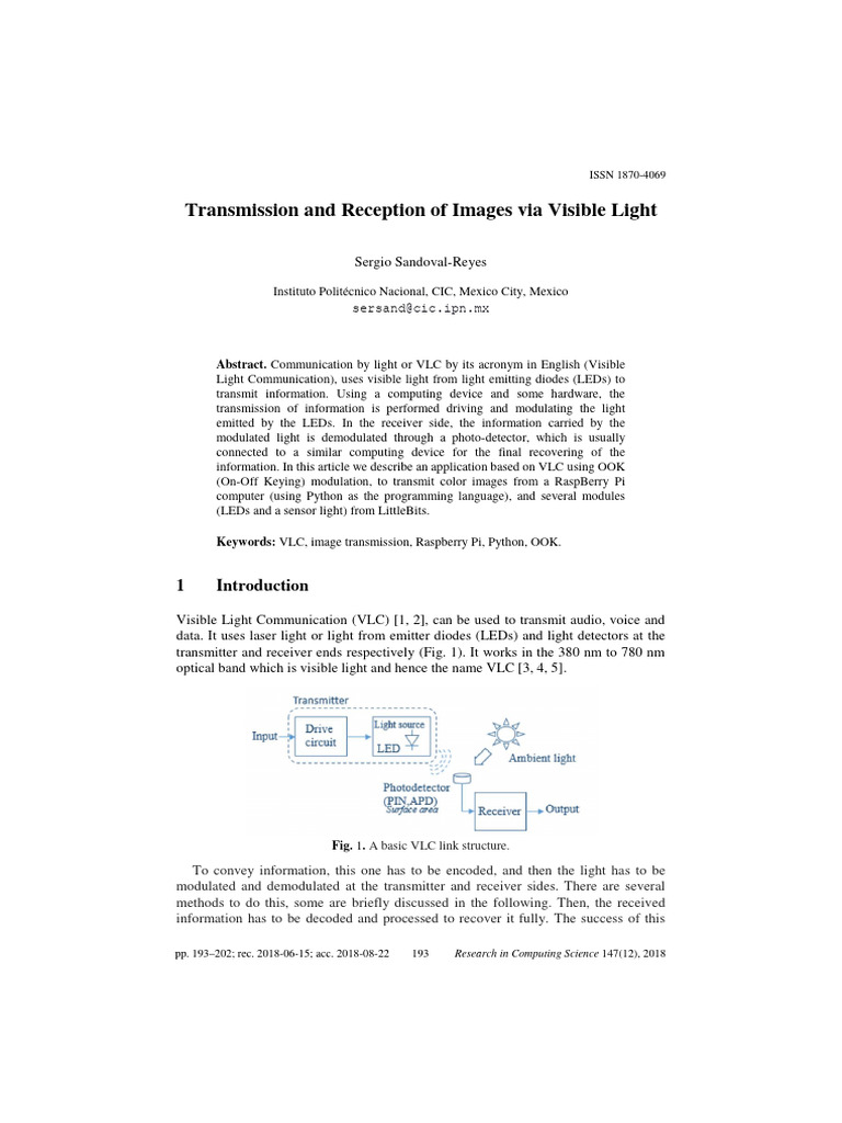 Transmission and Reception of Images Via Visible Light | PDF ...