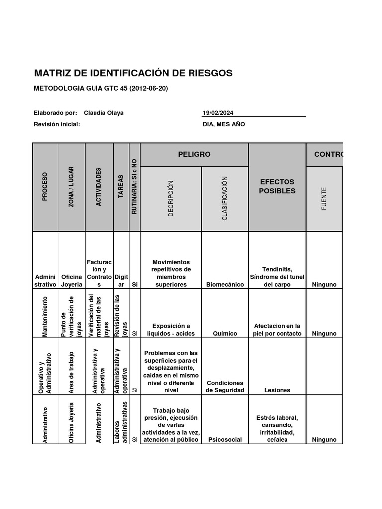 Matriz de Riesgos | PDF | Medicina CLINICA | Enfermedades y trastornos