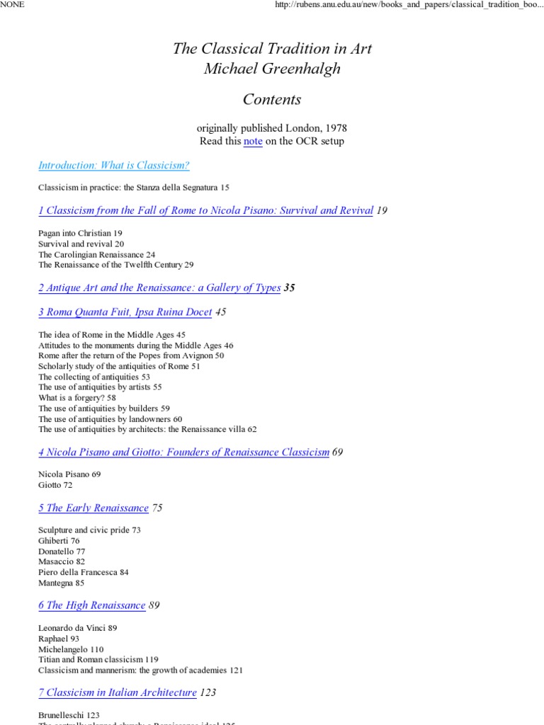 Michael Greenhalgh - The Classical Tradition in Art | PDF | Renaissance