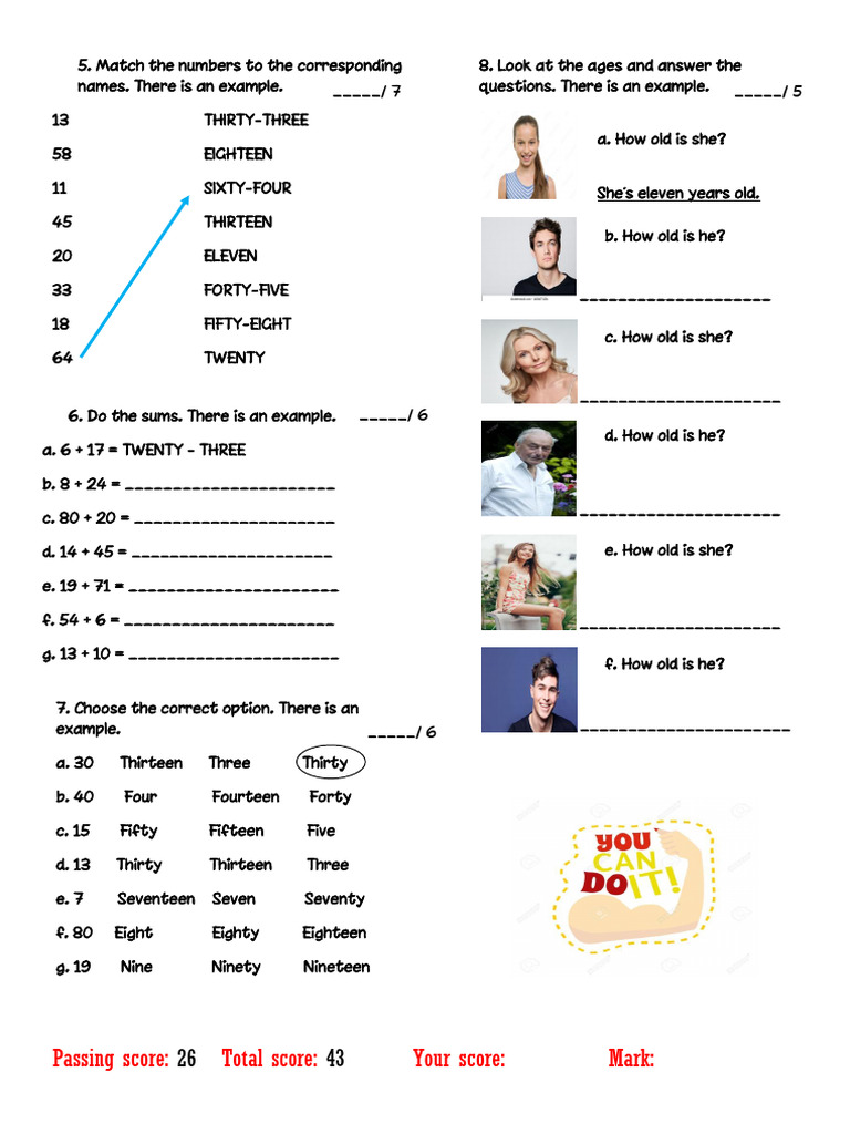 English Test: Days, Months, Numbers | PDF