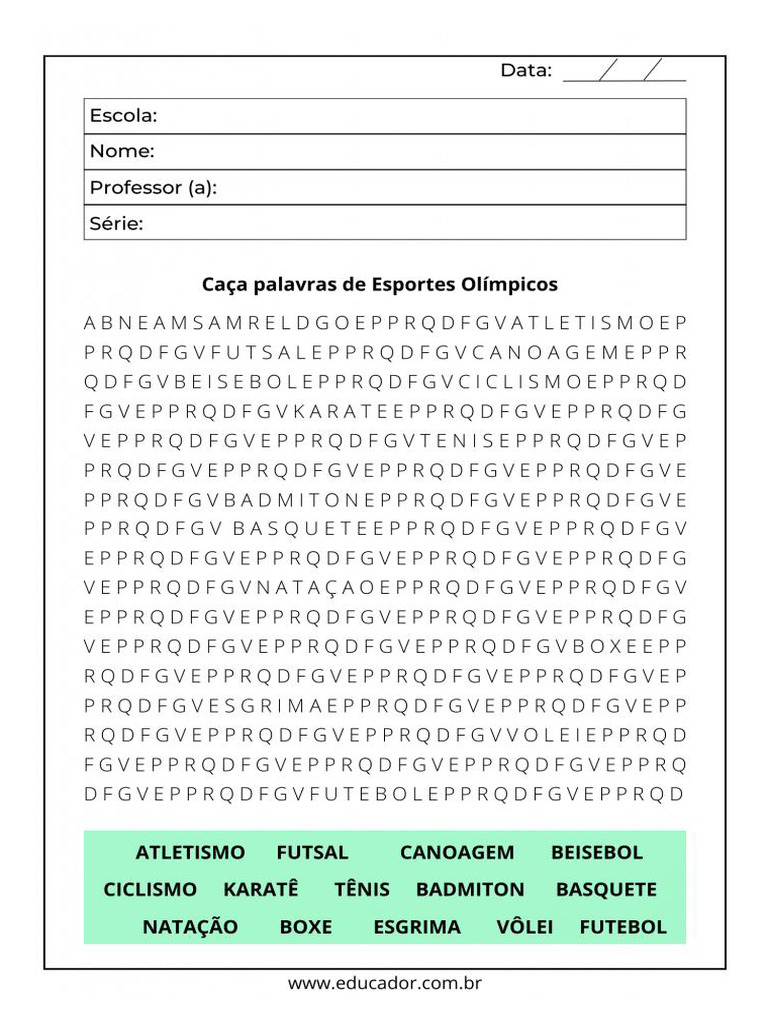 Caça Palavras de Esportes Olimpicos | PDF