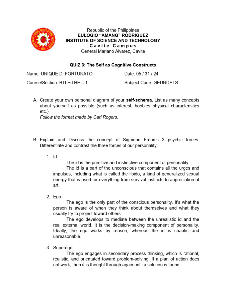 Quiz 3 Module 3 | PDF | Id | Psychology