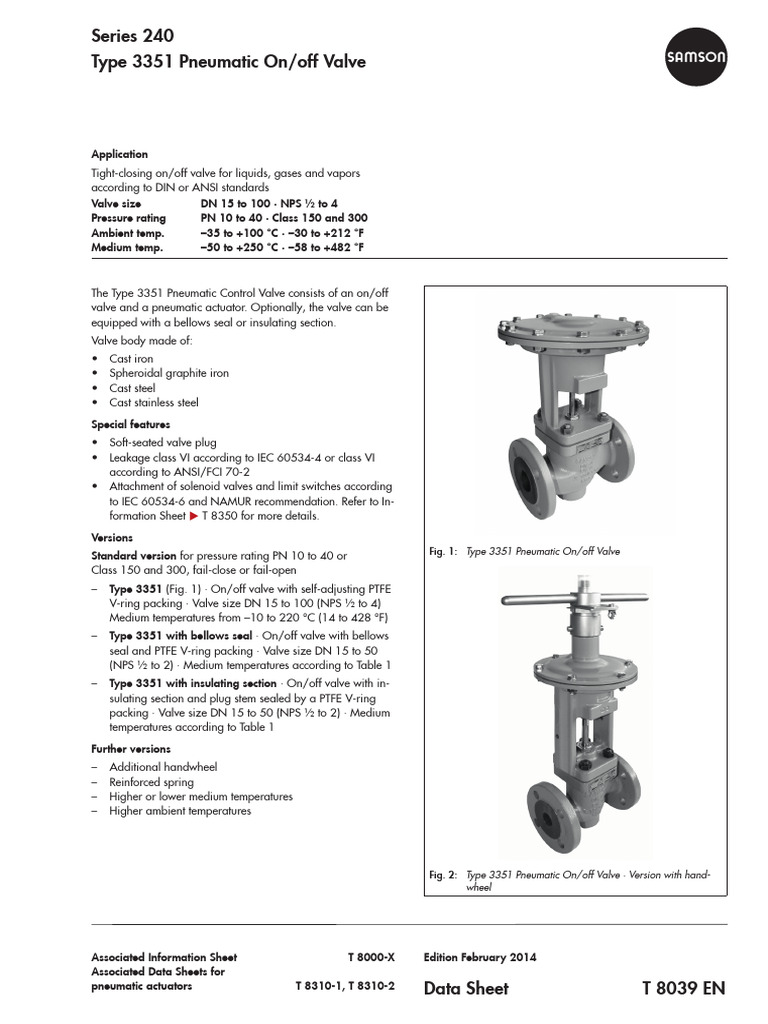 Pneumatic On Off Valve Datasheet | Download Free PDF | Valve | Pressure