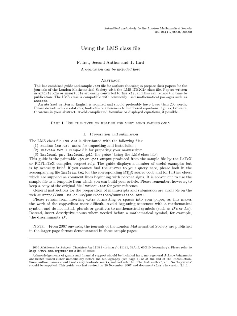 Guide to LMS Journal Submission PDF Mathematical Proof Theorem