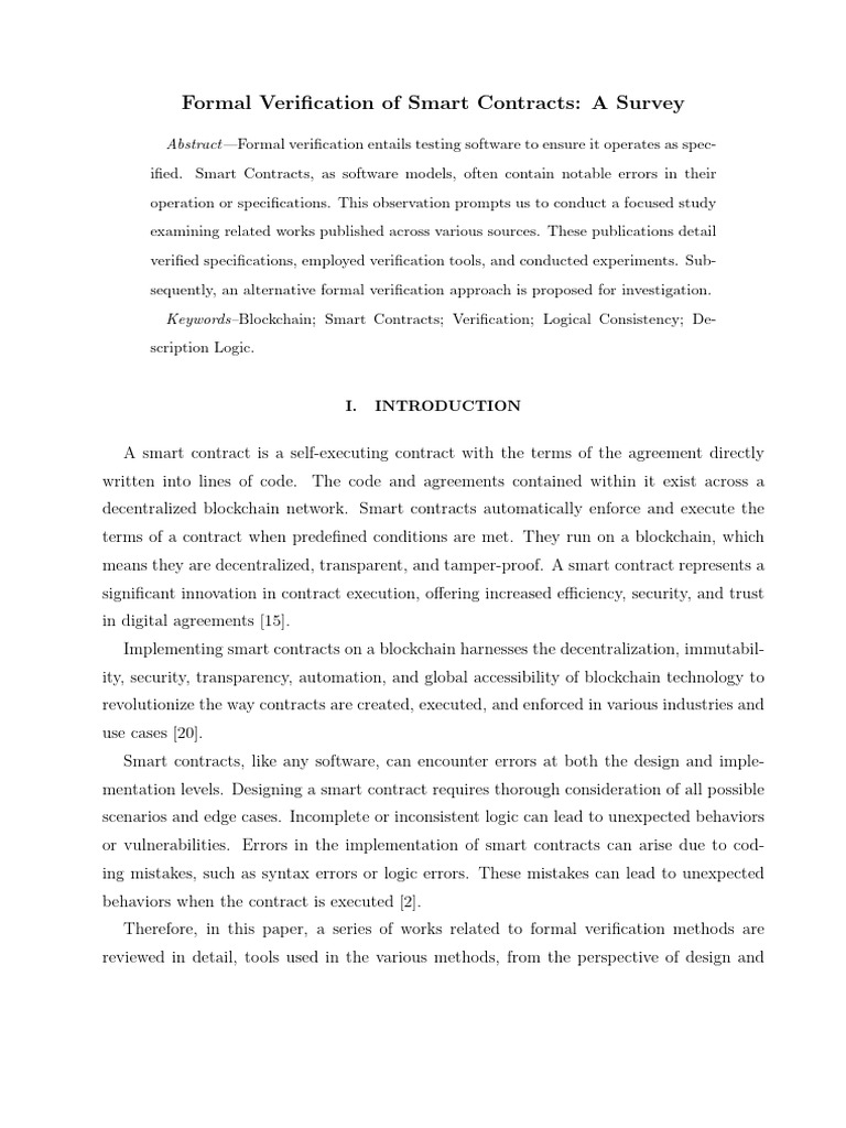 Survey on Formal Verification of Smart Contracts | PDF | Formal ...