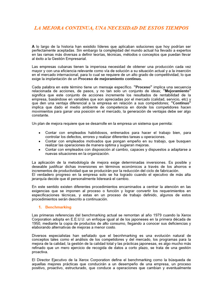 Mejora Continua en Empresas Cubanas | PDF | Calidad (comercial) | Business