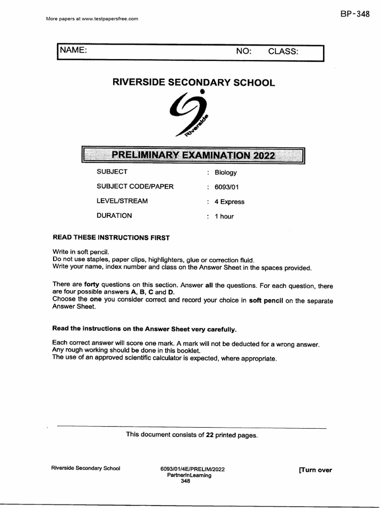 Sec4 2022 biology prelims riverside pdf