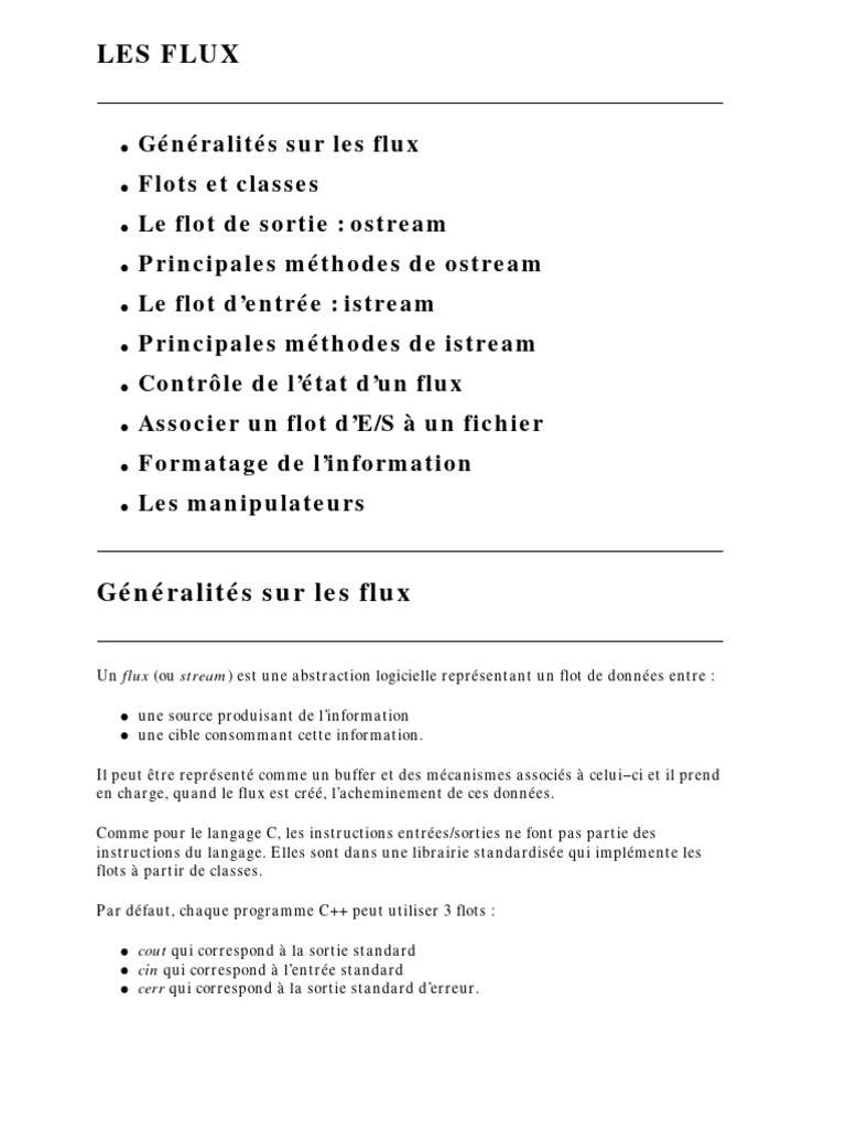 Flux d'E/S en C++ : Concepts et Méthodes | PDF | C ++ | C (Langage de ...