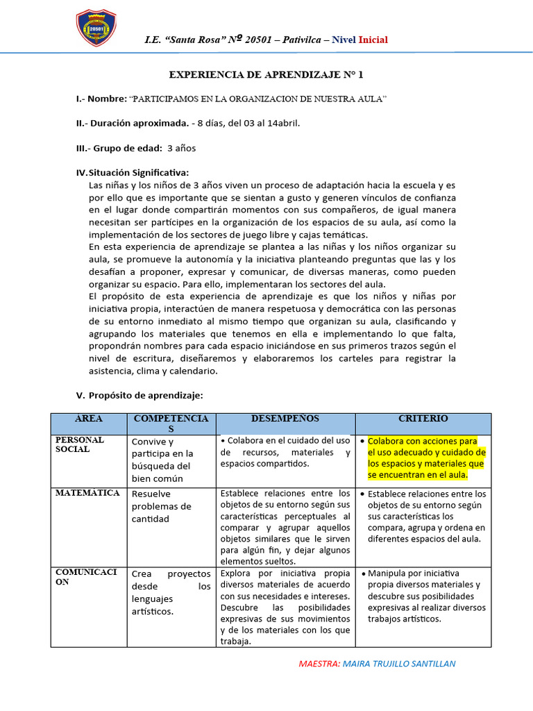 Organización del Aula en Nivel Inicial | PDF | Educación de la primera ...