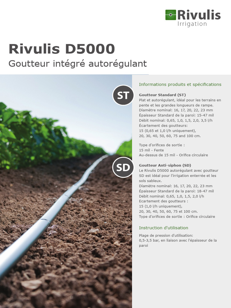 Goutteur Rivulis D5000 : Spécifications | PDF | Génie environnementale ...