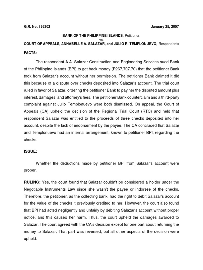 Bank vs. Salazar: Court Ruling Explained | PDF | Law