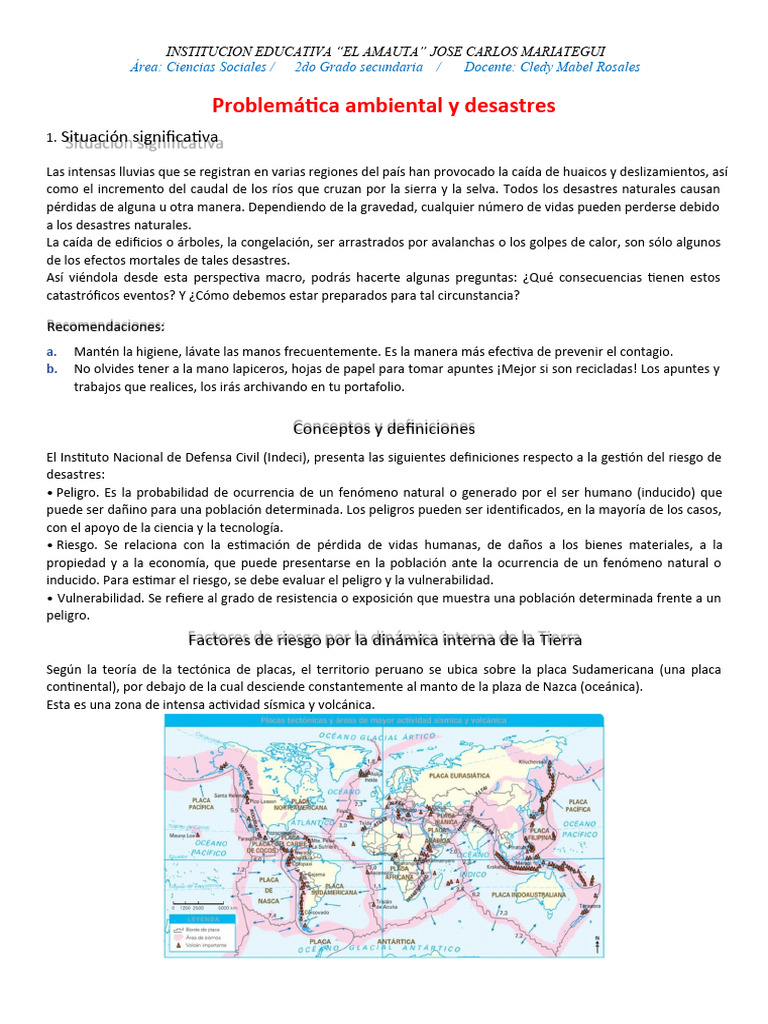 FICHA DE ACTIVIDAD CCSS 2DO-SEMANA 1 UNI 8 Im | PDF | Riesgo | Inundar