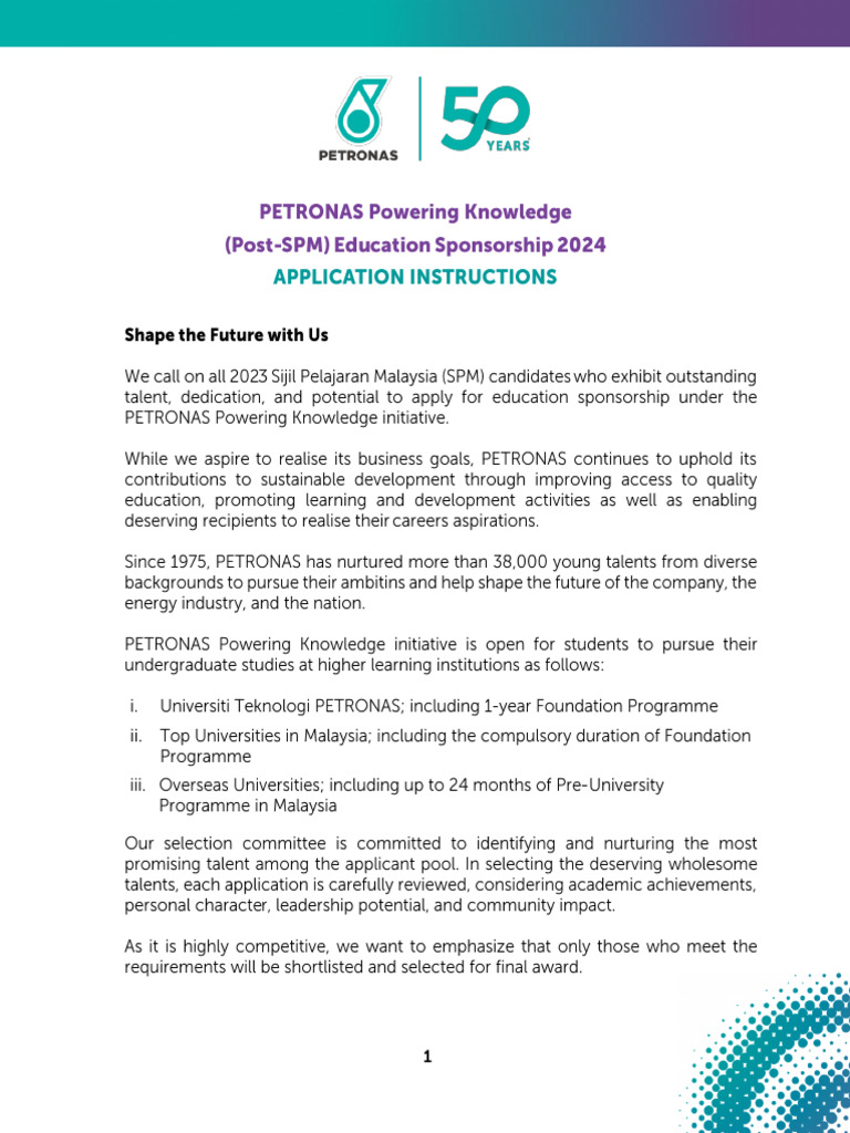Application Instructions For Petronas Powering Knowledge Education