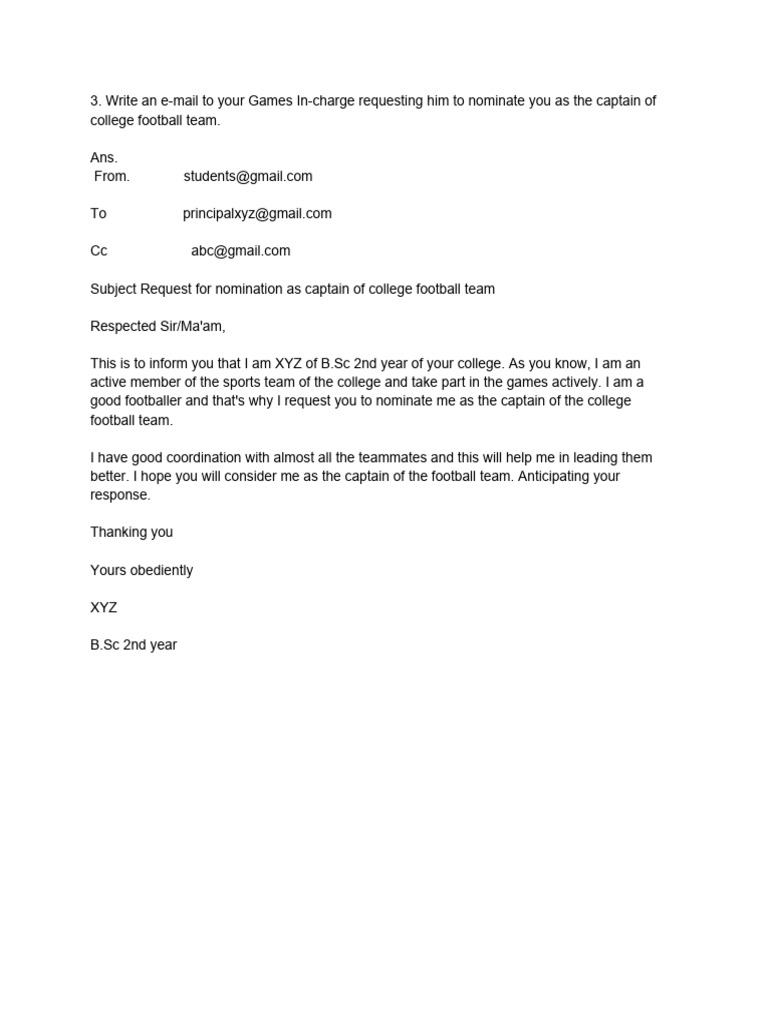 Football Captain Nomination Email | PDF