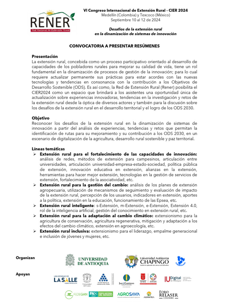 CIER 2024: Desafíos en Extensión Rural | PDF | Sumario abstracto ...