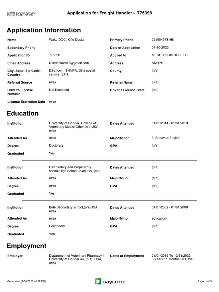 Freight Handler Application Details | PDF | Justice | Crime & Violence