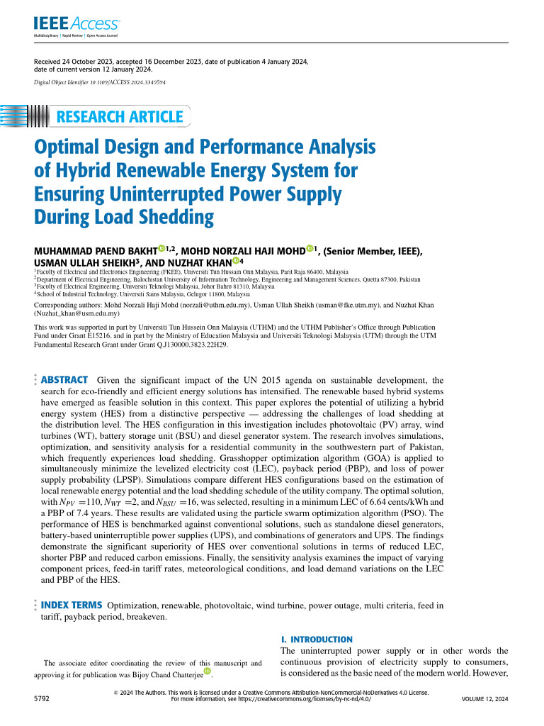 Optimal Design and Performance Analysis of Hybrid Renewable Energy ...