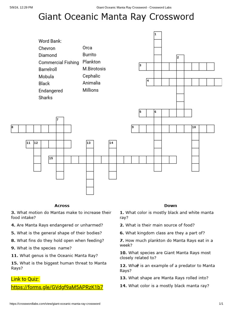 Kami Export Giant Oceanic Manta Ray Crossword Crossword Labs PDF Kami Export Giant Oceanic Manta Ray Crossword Crossword Labs PDF