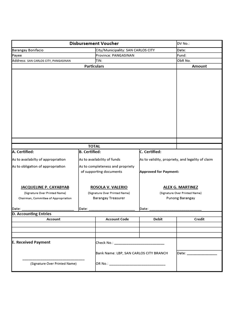 Barangay Disbursement Voucher PDF