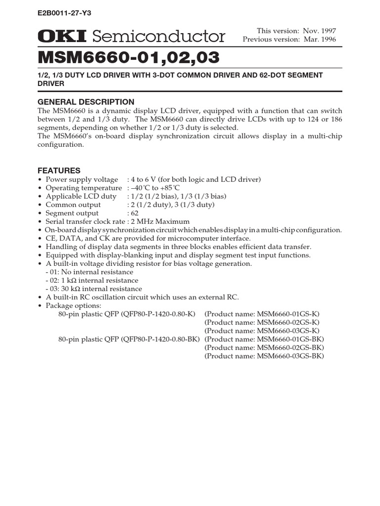 MSM6660 LCD Driver Overview | PDF | Electrical Resistance And ...