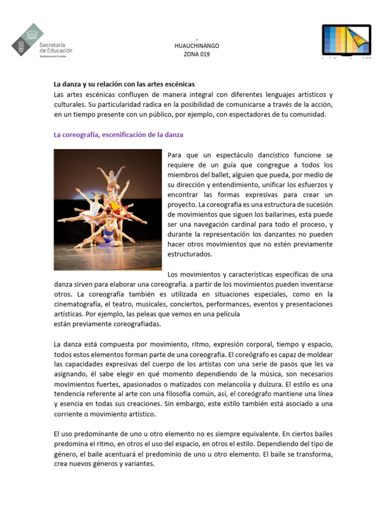La Danza y Su Relación Con Las Artes Escénicas | PDF | Bailes | Coreografía