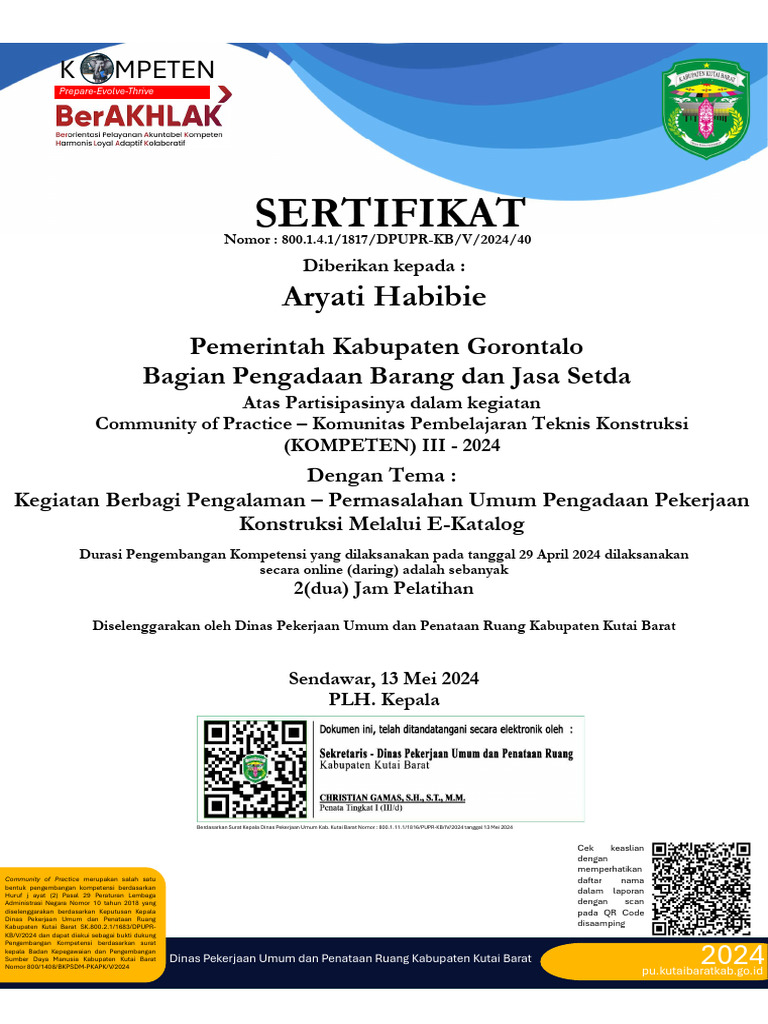Sertifikat Kegiatan KOMPETEN 2024 | PDF