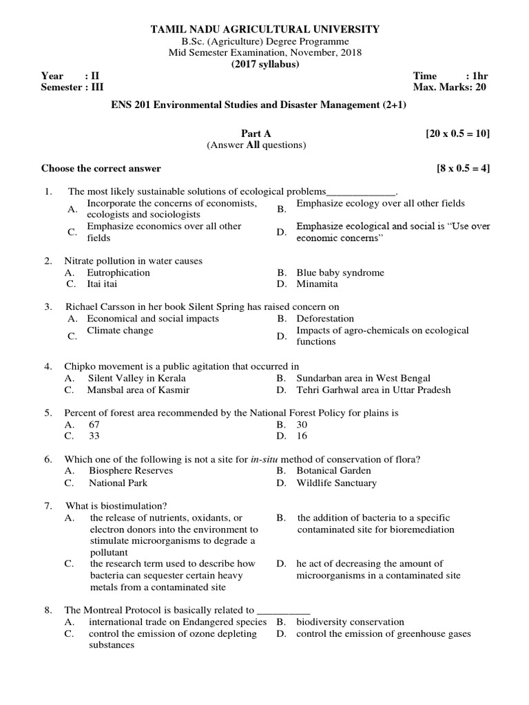 ENS 201 Environmental Studies Exam 2018 | PDF | Greenhouse Gas ...