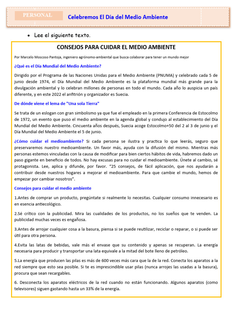 Consejos para Cuidar el Medio Ambiente | PDF | Entorno natural | Residuos