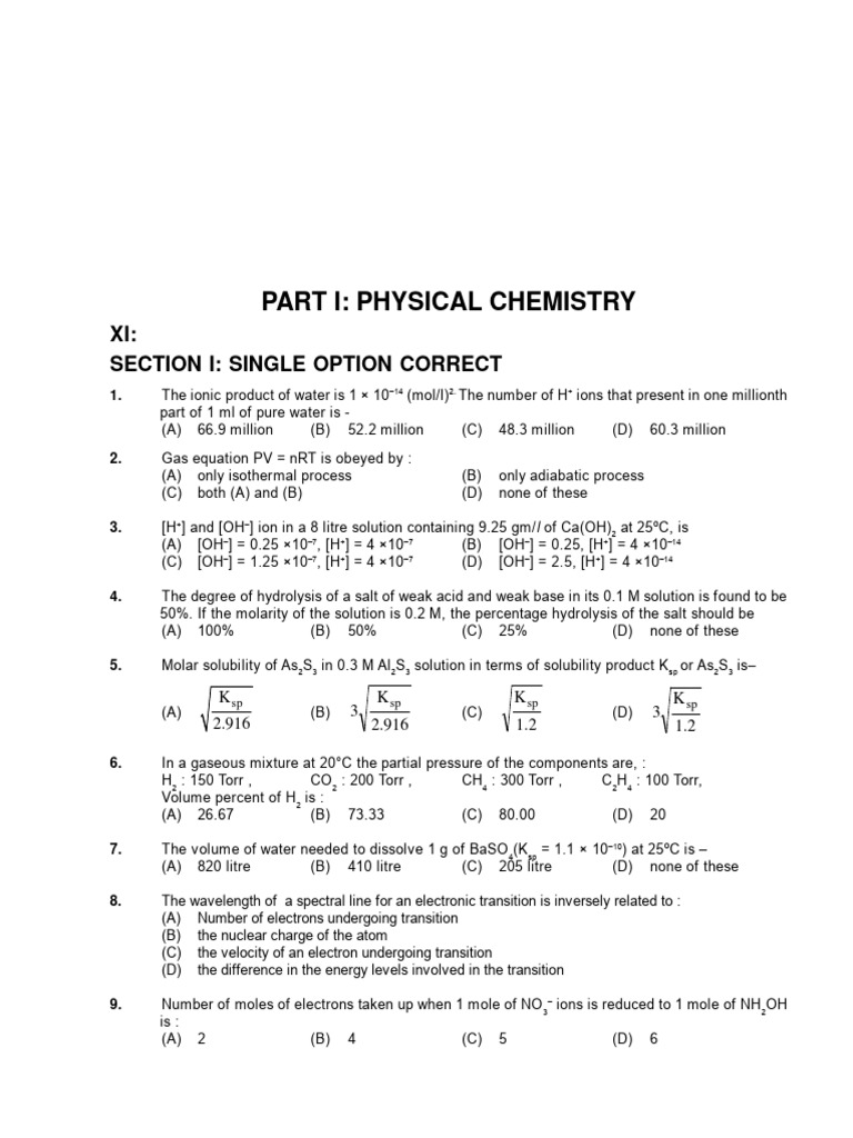Physical Chemistry Top Questions-1 | PDF | Gases | Chemical Bond