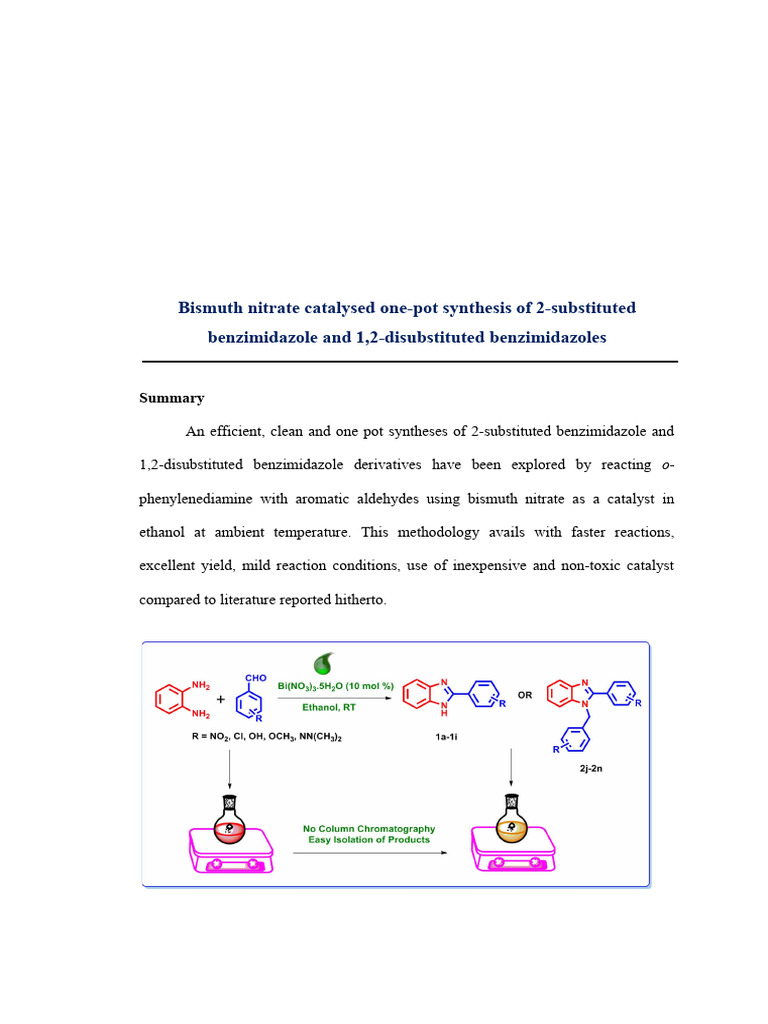 Bismuth Nitrate for Benzimidazole Synthesis | PDF | Organic Synthesis ...