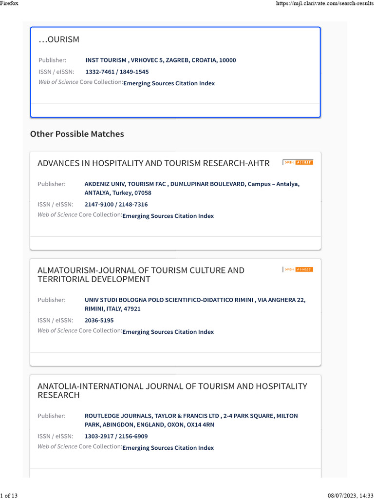 List of Tourism Research Journals | PDF | Reference Works | Scholarly ...