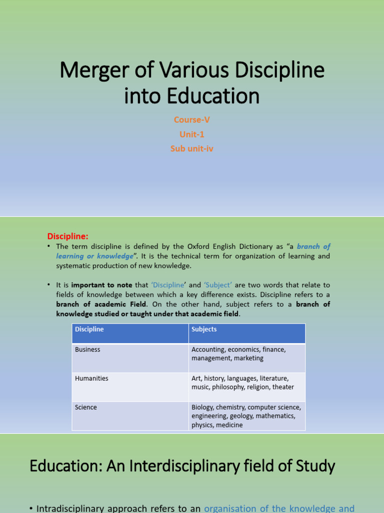 Merger of various discipline into education pdf knowledge science