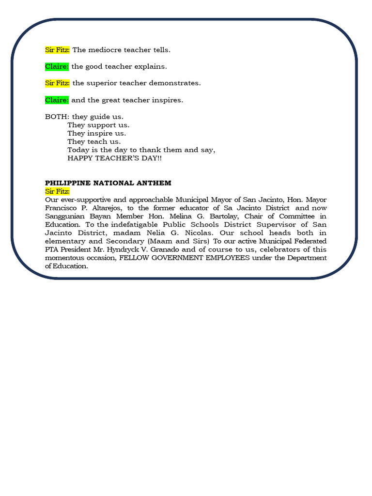 San Jacinto 2023 Teacher's Day Celebration | PDF | Social Science