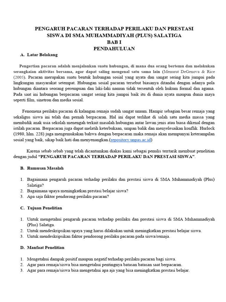 Pengaruh Pacaran pada Siswa SMA Salatiga | PDF | Kesehatan Holistik ...