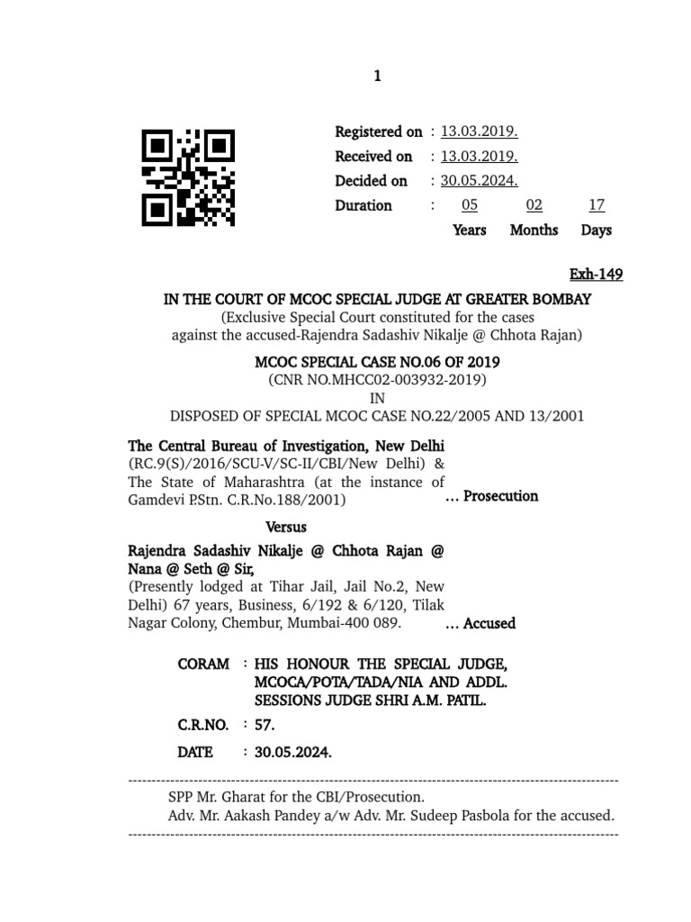 Chhota Rajan Case Judgment Summary | PDF | Neck | Organized Crime