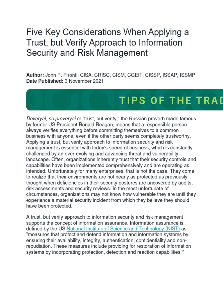 Five Key Considerations When Applying A Trust and Verify | Download ...
