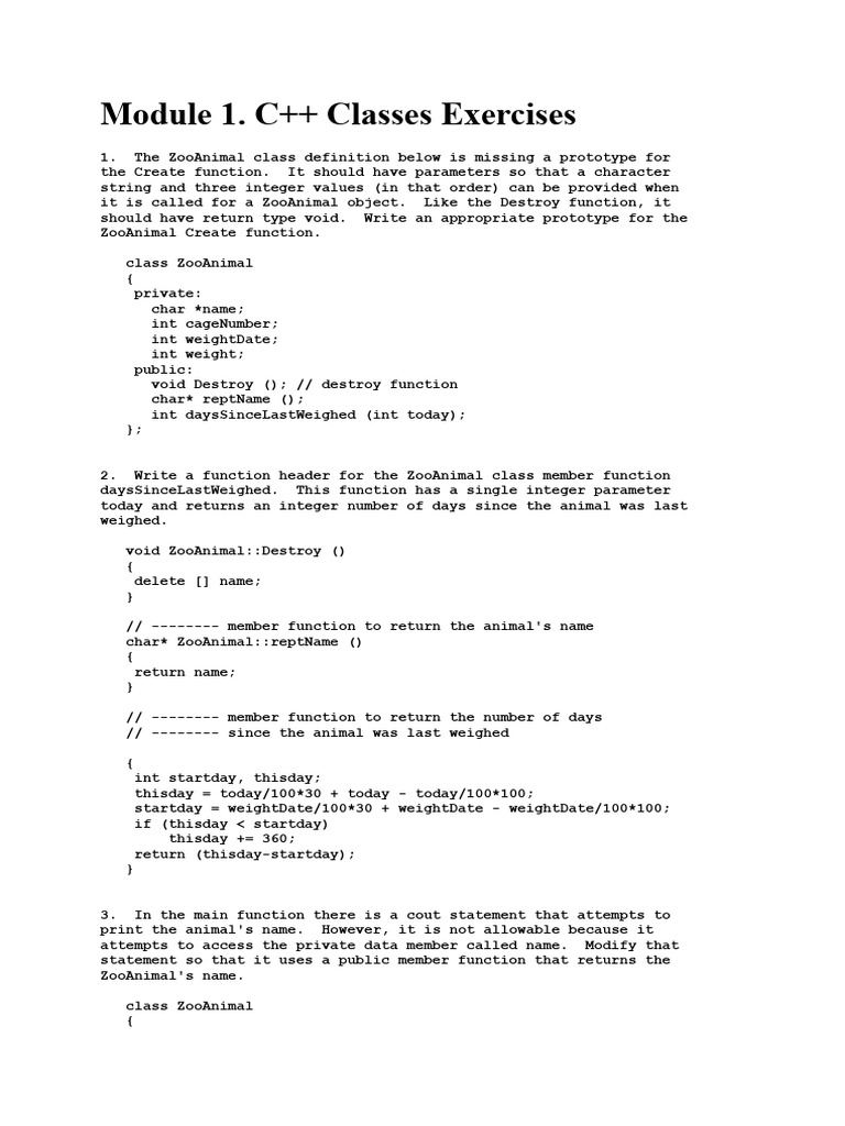 C++classesExercises | PDF | Method (Computer Programming) | Constructor ...
