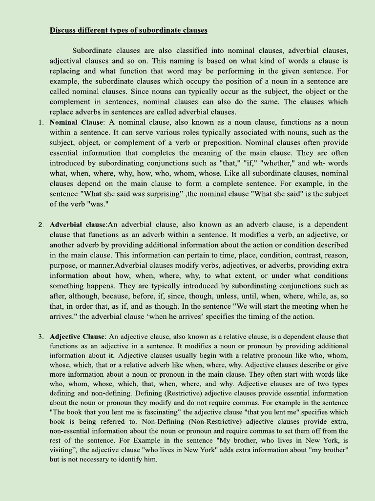 Subordinate Clause Types | PDF