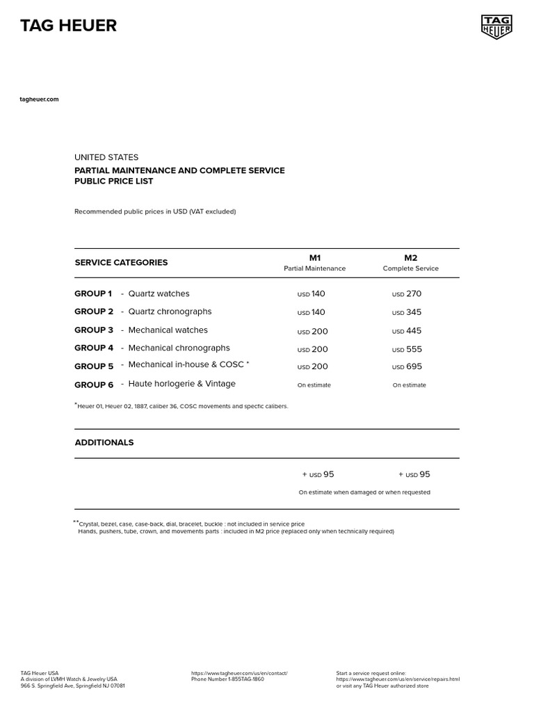 TAG Heuer Service Price Overview | PDF | Watch | Portable Tools