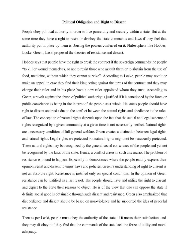 Political Obligation and Right To Dissent | PDF