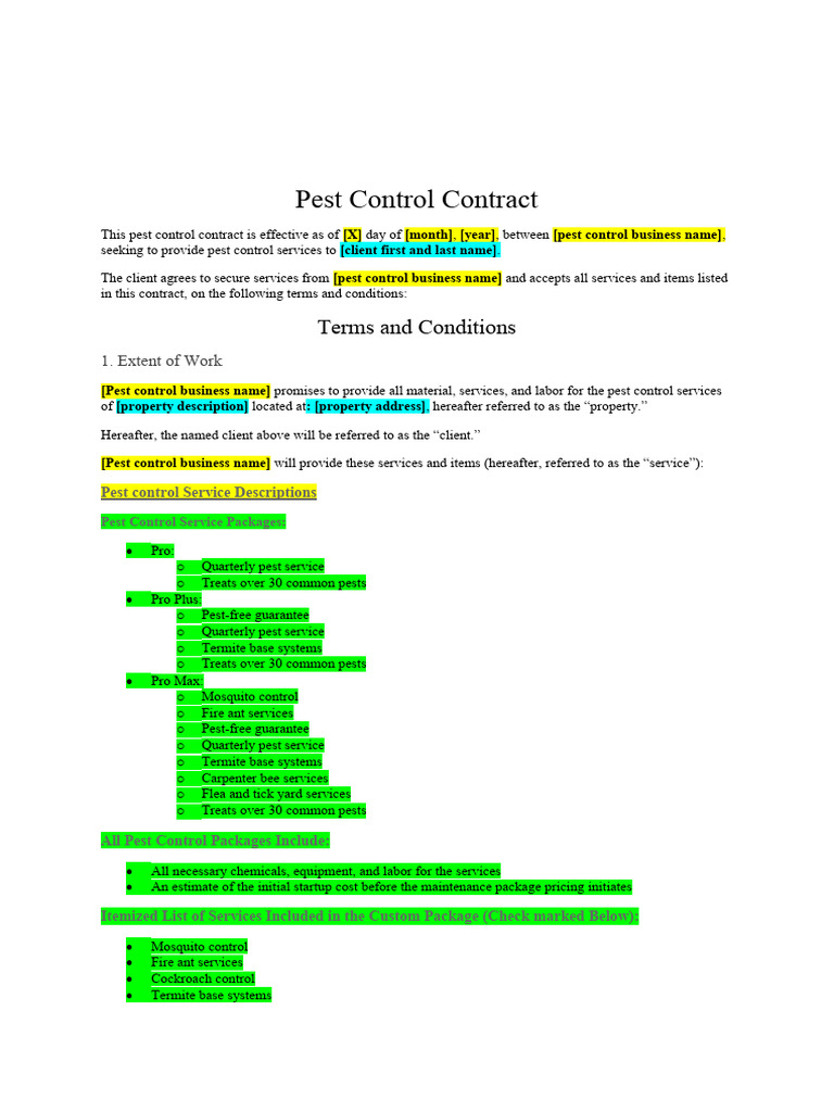 Pest Control Contract Template 2022 | PDF | Payments | Pest Control