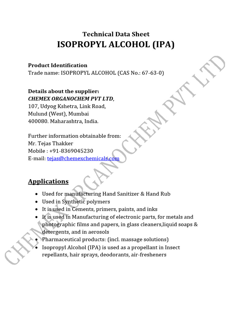 Isopropyl Alcohol IPA TDS | PDF | Computers