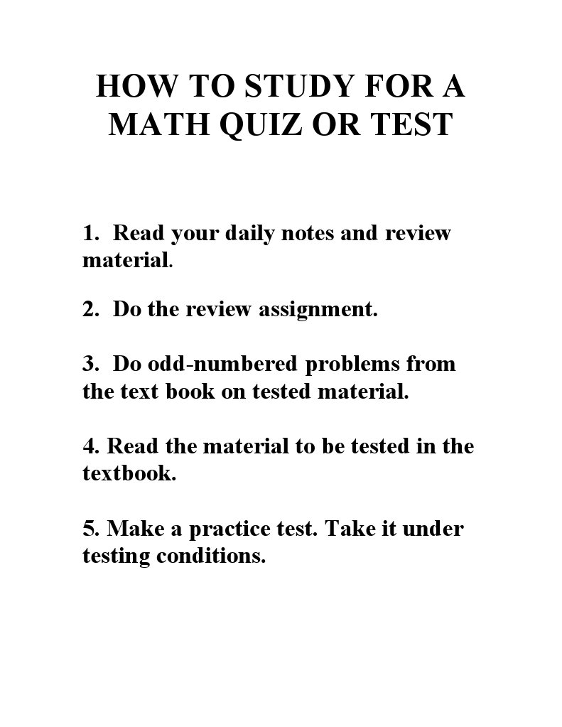 How To Study For A Math Quiz or Test | PDF | Self-Improvement