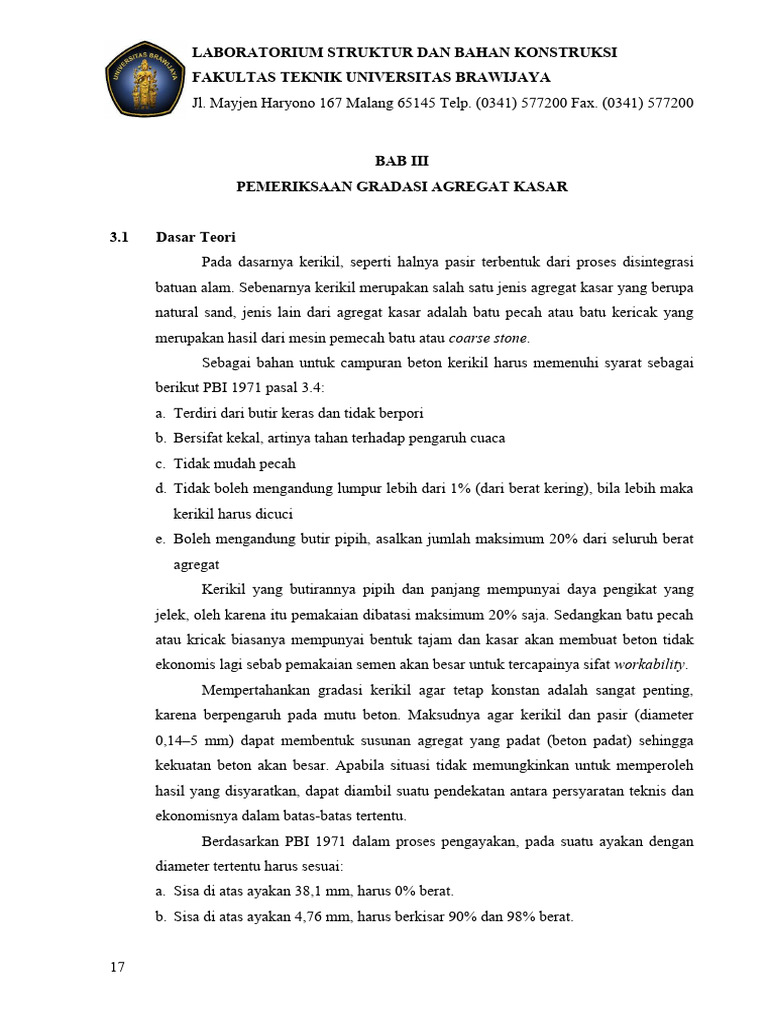 Pemeriksaan Gradasi Agregat Kasar | PDF
