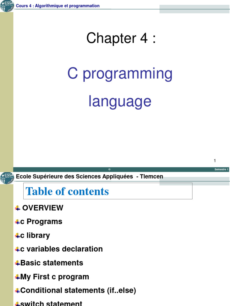 Chapitre 4-Informatique 1 C Programming | PDF | C (Programming Language ...