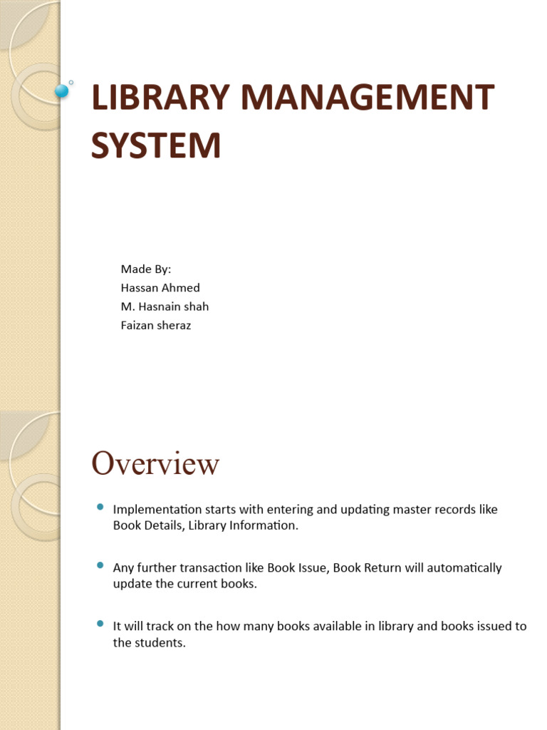 Library Management System Overview | PDF | Databases | Library (Computing)