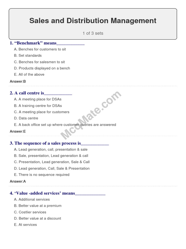 Sales and Distribution Management (Set 1) | PDF | Sales | Marketing