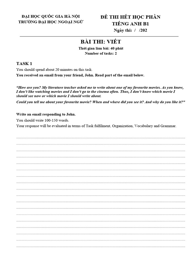 B1 - Final Test - Writting Mock Test | PDF | Human Communication ...