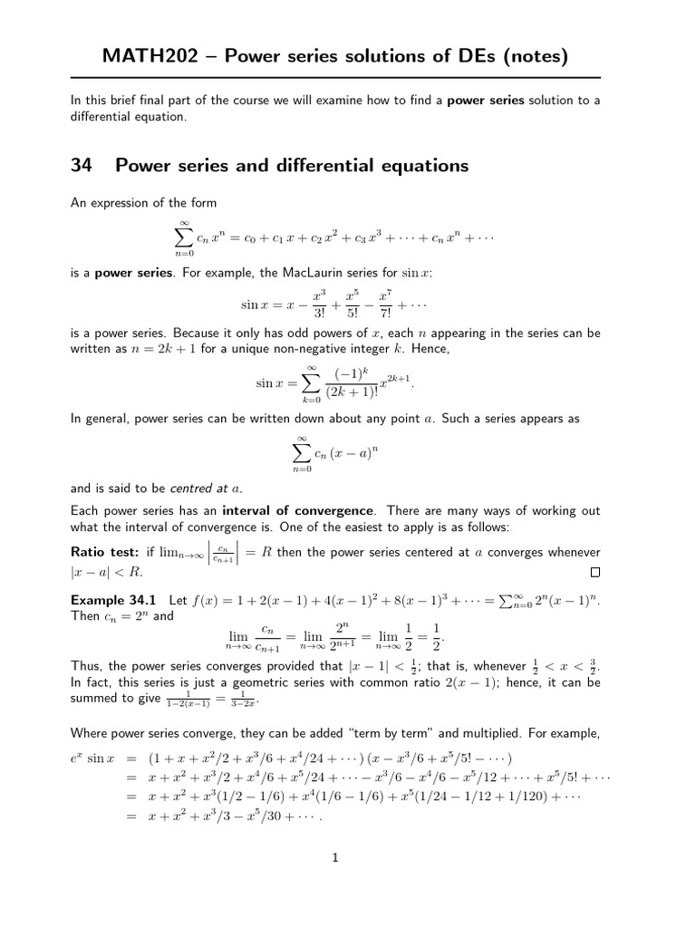 Math 202 Series | PDF | Power Series | Equations